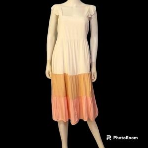 Sherrylily Colorblock Square Neck Tiered Peasant Coastal Cowgirl Dress